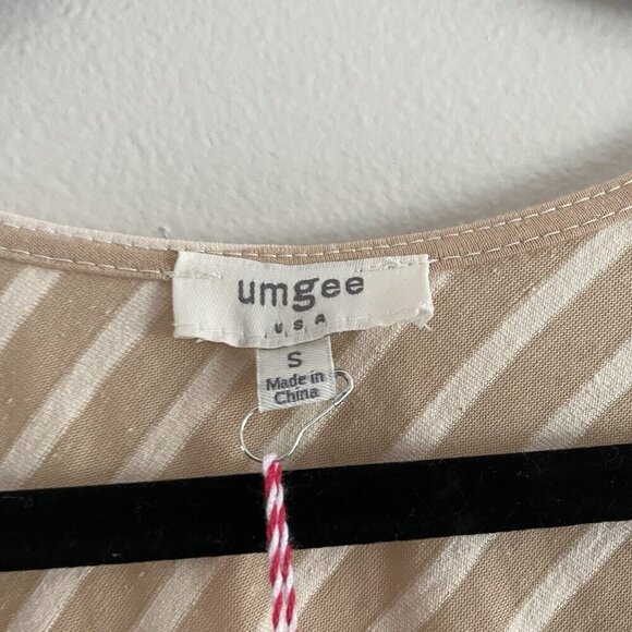 Umgee Women S Tan/Ivory Striped Sleeveless Tunic Length Boho Fringe Hem Top NWT - Picture 5 of 8